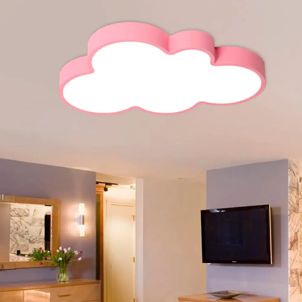 Nordic Style Macaron Colored Cloud Child Flush Mount Light For Bedroom Pink