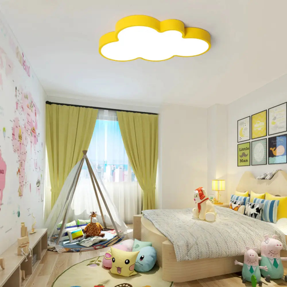 Nordic Style Macaron Colored Cloud Child Flush Mount Light For Bedroom Yellow