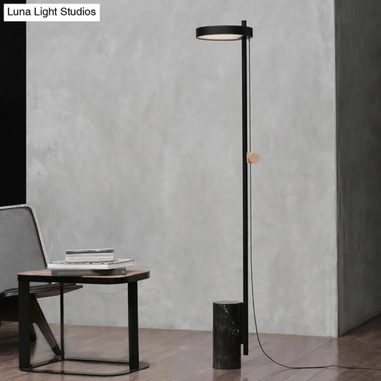 Nordic Style Marble Black Led Floor Lamp With Elongated Arm - Cylinder Base Standing Light