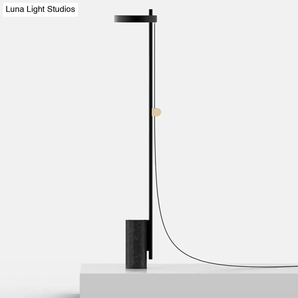 Nordic Style Marble Black Led Floor Lamp With Elongated Arm - Cylinder Base Standing Light