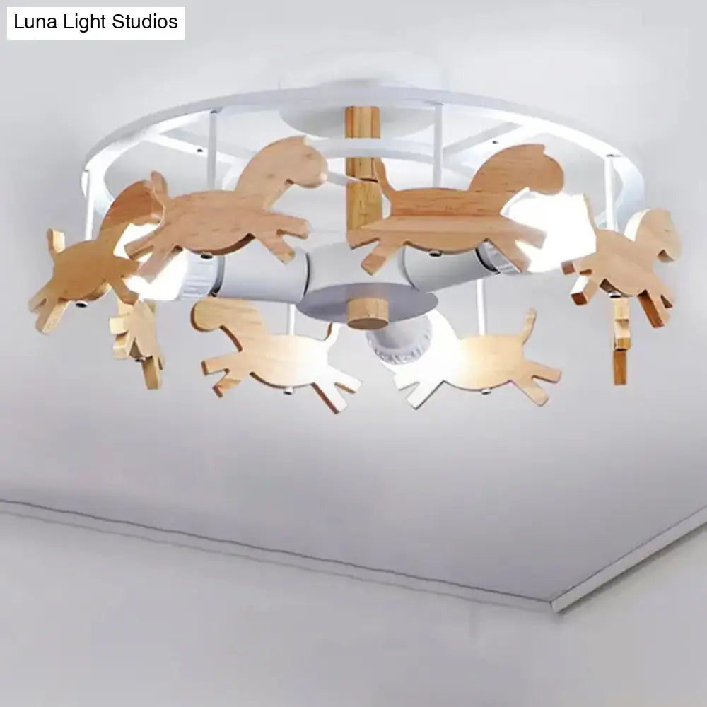 Nordic Style Merry-Go-Round Ceiling Light - 3-Light Metal Flush Lamp For Living Room White