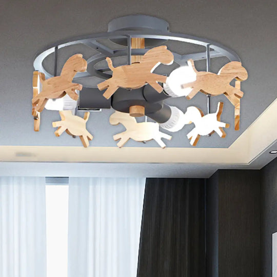 Nordic Style Merry-Go-Round Ceiling Light - 3-Light Metal Flush Lamp For Living Room Grey