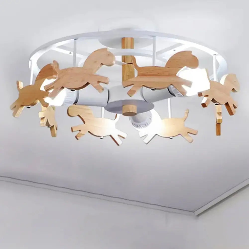 Nordic Style Merry-Go-Round Ceiling Light - 3-Light Metal Flush Lamp For Living Room White