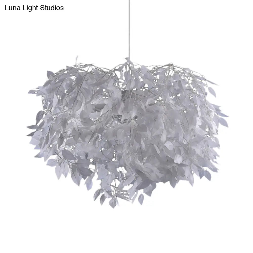 Nordic-Style Metal Ceiling Hang Fixture: Modern Single Pendant With Leaf Deco In White Finish