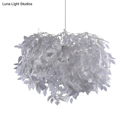 Nordic-Style Metal Ceiling Hang Fixture: Modern Single Pendant With Leaf Deco In White Finish