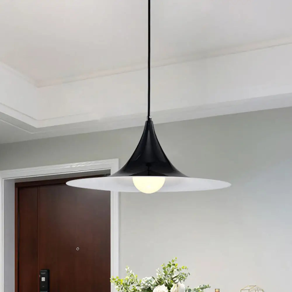 Nordic Style Metal Flared Suspension Light - 1 Black/White/Gold Hanging Ceiling Black