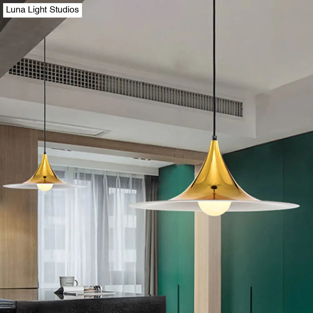 Nordic Style Flared Suspension Light - Metal 1 Black/White/Gold Hanging Ceiling Fixture Gold