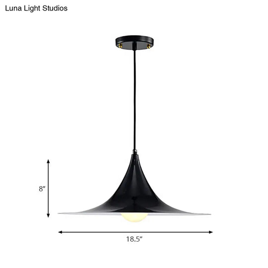 Nordic Style Metal Flared Suspension Light - 1 Black/White/Gold Hanging Ceiling