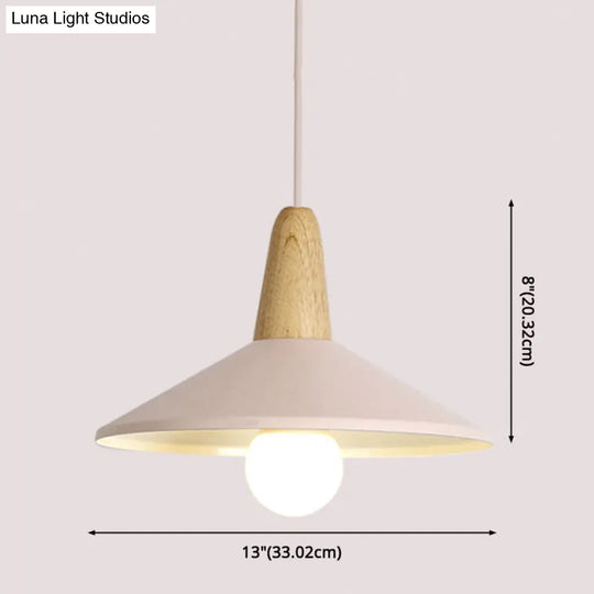 Nordic Style Metal 1-Light Hanging Ceiling Pendant With Wooden Top - Ideal For Restaurants