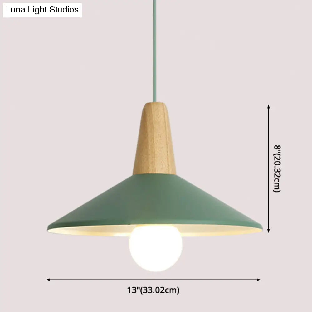 Nordic Style Metal 1-Light Hanging Ceiling Pendant With Wooden Top - Ideal For Restaurants