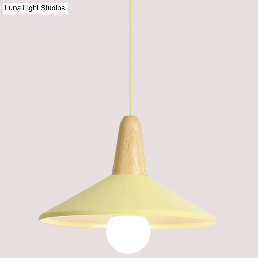 Nordic Style Metal 1-Light Hanging Ceiling Pendant With Wooden Top - Ideal For Restaurants Yellow /