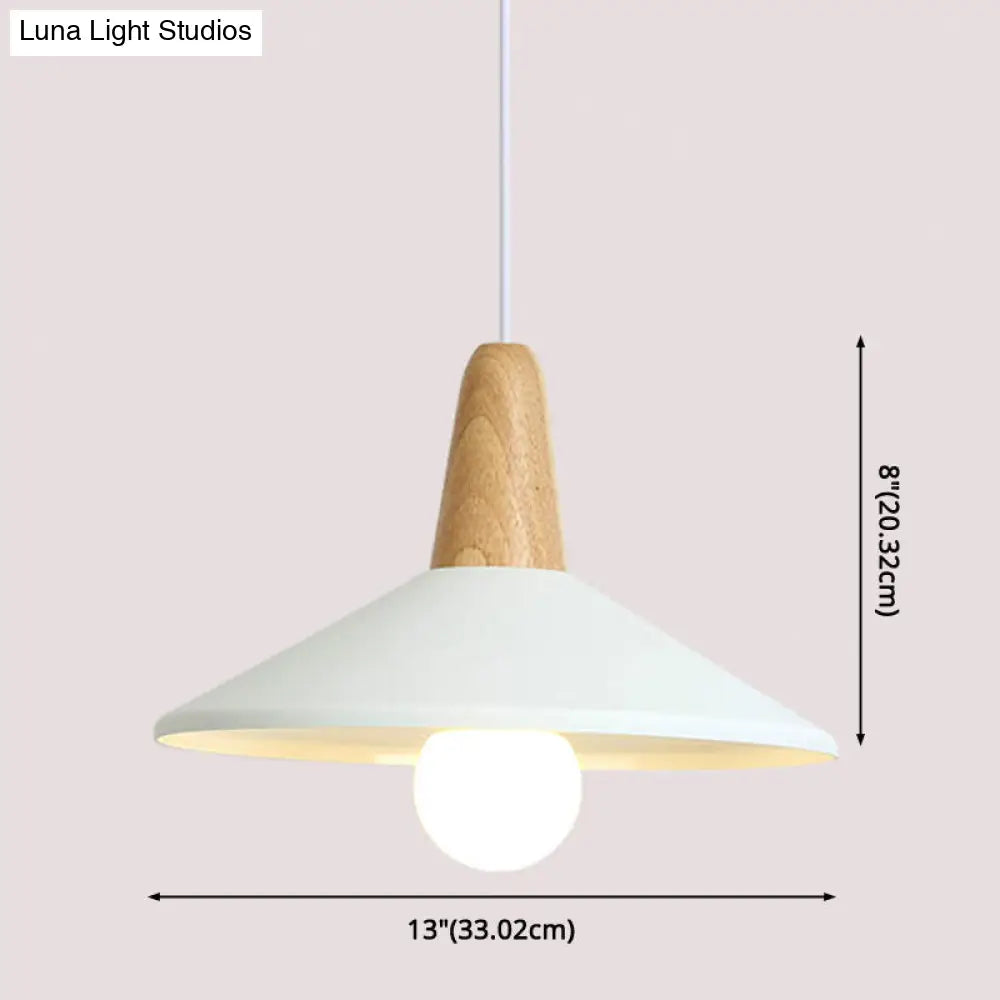 Nordic Style Metal 1-Light Hanging Ceiling Pendant With Wooden Top - Ideal For Restaurants