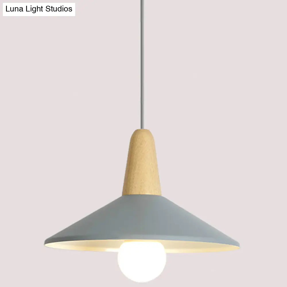 Nordic Style Metal 1-Light Hanging Ceiling Pendant With Wooden Top - Ideal For Restaurants Grey / 13