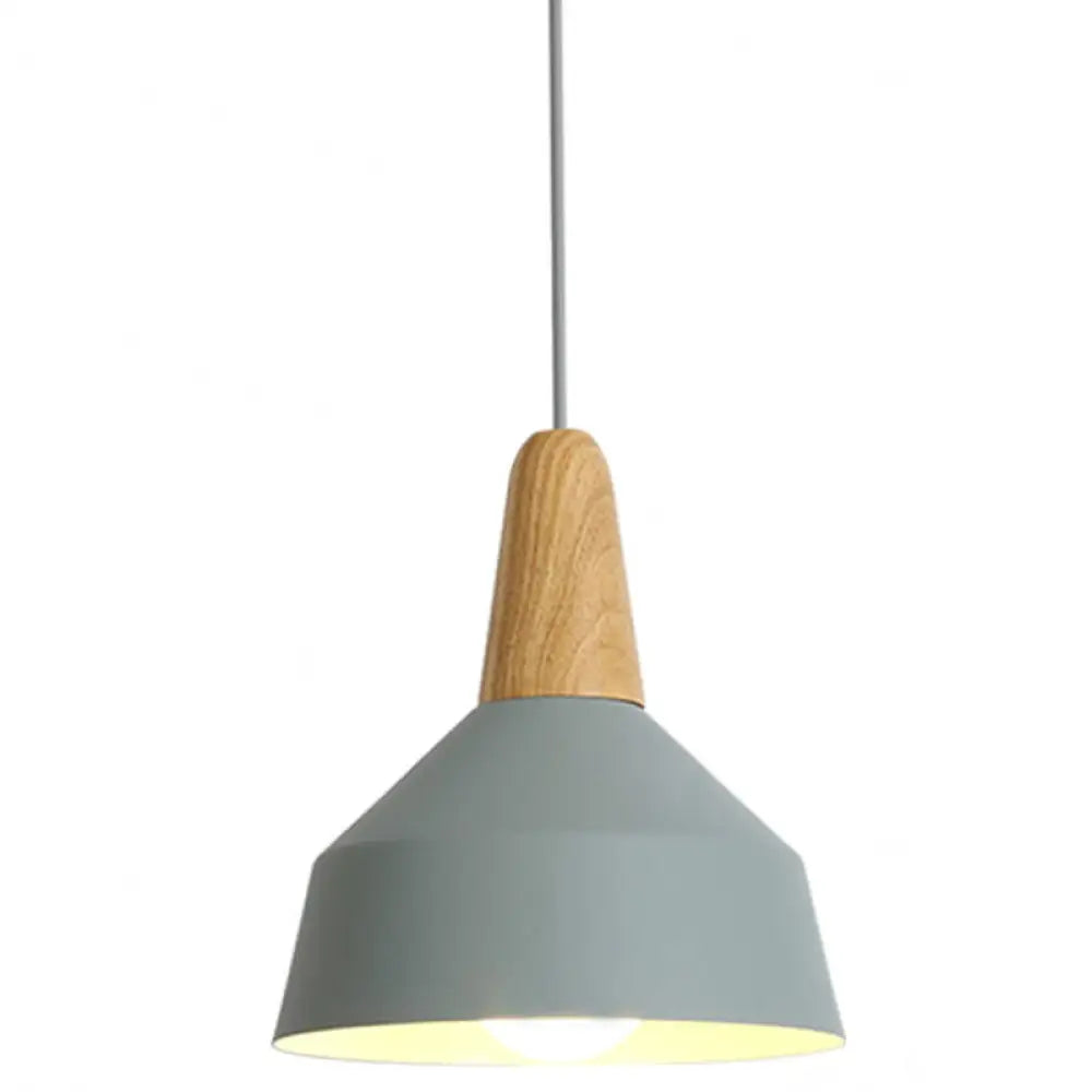 Nordic Style Metal Hanging Pendant Lamp With Wooden Top - Ideal For Restaurants Grey / 9’