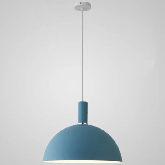 Nordic Style Metal Hemisphere Pendant Light For Restaurants - 1-Light Ceiling Lamp Blue / 14’