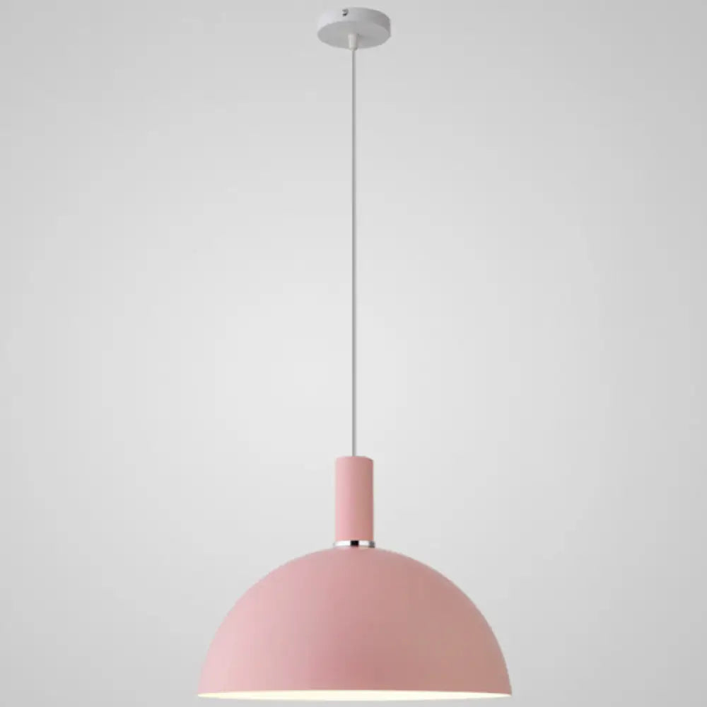 Nordic Style Metal Hemisphere Pendant Light For Restaurants - 1-Light Ceiling Lamp Pink / 12’