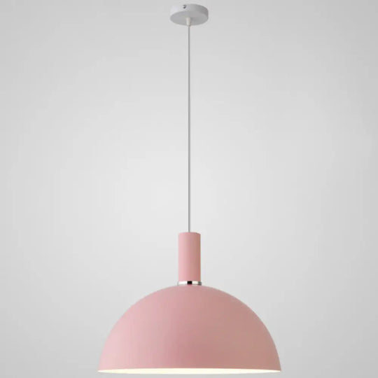 Nordic Style Metal Hemisphere Pendant Light For Restaurants - 1-Light Ceiling Lamp Pink / 14’