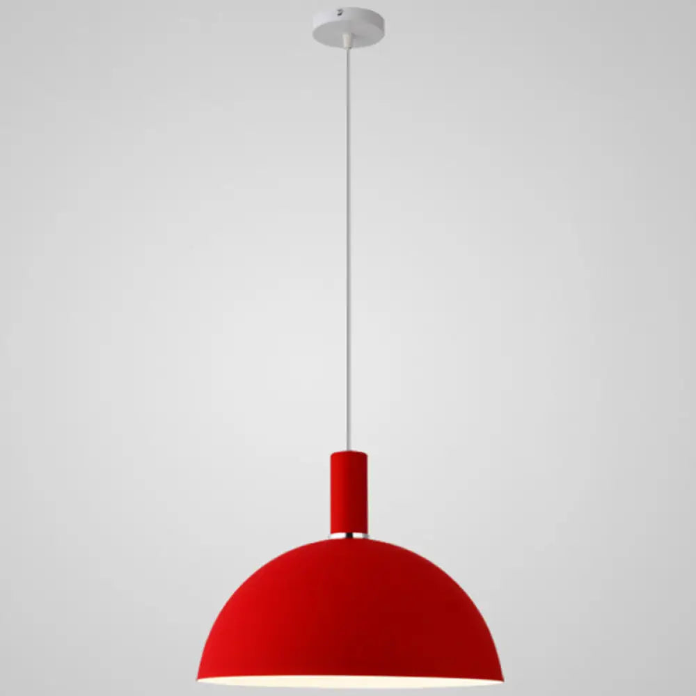 Nordic Style Metal Hemisphere Pendant Light For Restaurants - 1-Light Ceiling Lamp Red / 12’