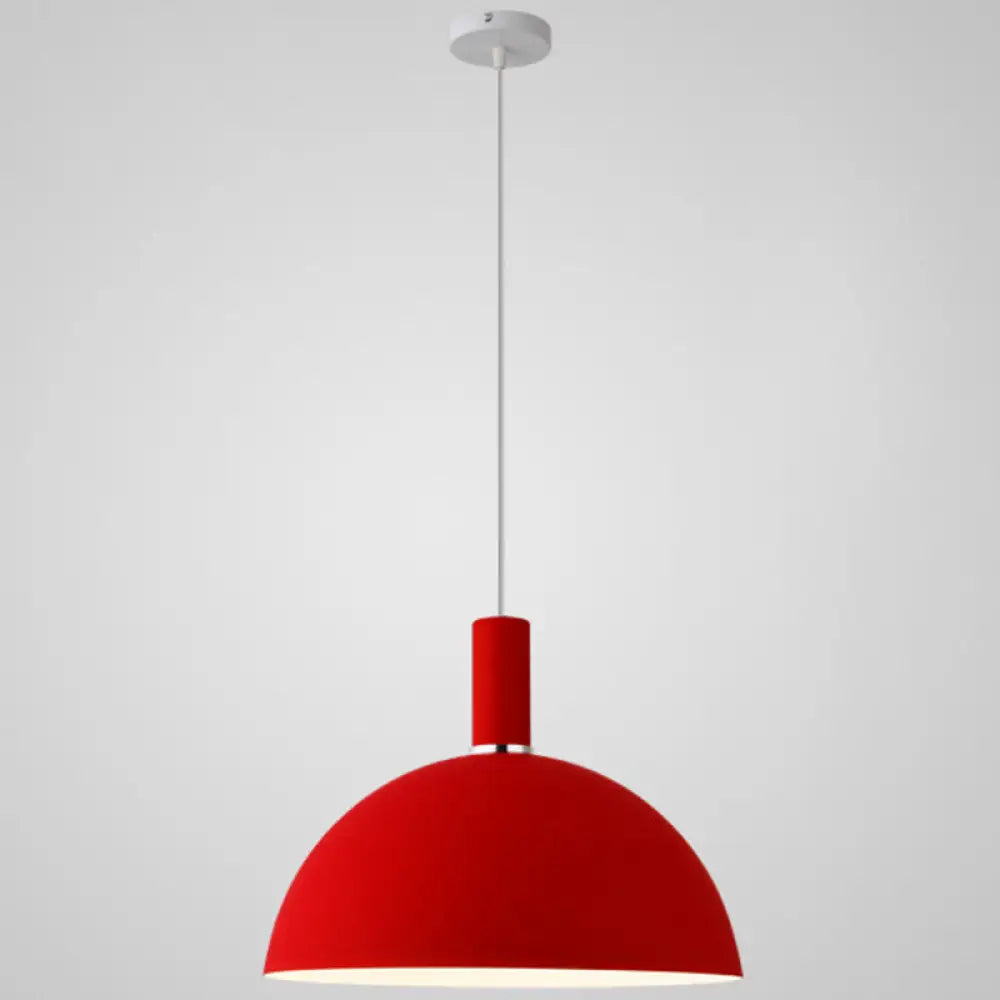 Nordic Style Metal Hemisphere Pendant Light For Restaurants - 1-Light Ceiling Lamp Red / 14’