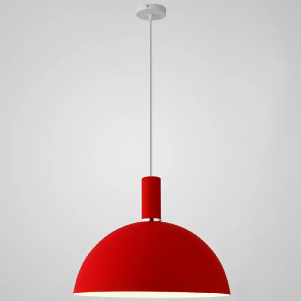 Nordic Style Metal Hemisphere Pendant Light For Restaurants - 1-Light Ceiling Lamp Red / 16’