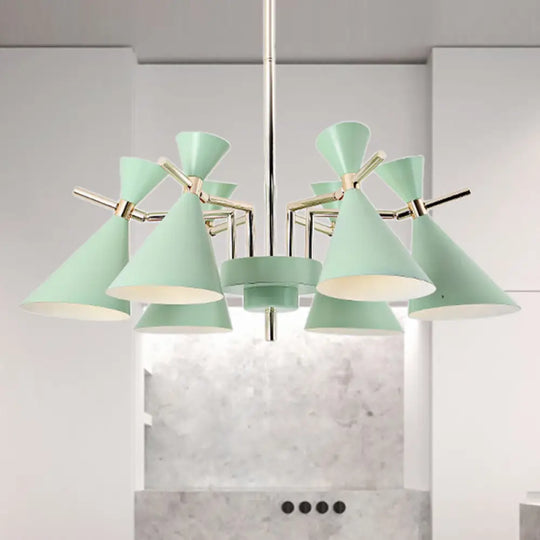 Nordic Style Metal Horn Chandelier With 6 Lights - Perfect For Girls Bedroom Green