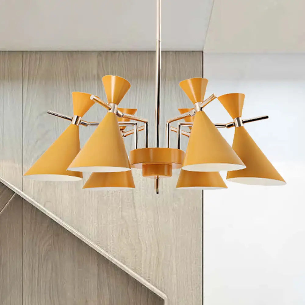 Nordic Style Metal Horn Chandelier With 6 Lights - Perfect For Girls Bedroom Yellow