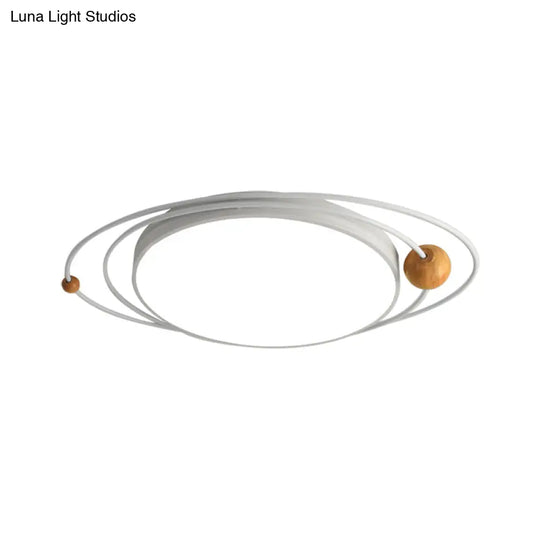 Nordic Style Metal Led Flush Ceiling Light - Drum Lamp With Orbit Design In Green/Grey/White