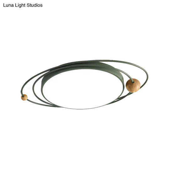 Nordic Style Metal Led Flush Ceiling Light - Drum Lamp With Orbit Design In Green/Grey/White