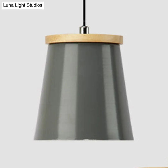 Nordic Style Single Light Metal Pendant Lamp For Hallways And Balconies With Tapered Shade Grey