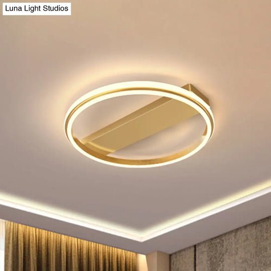 Nordic Style Metal Ringed Led Flush Ceiling Light - Gold/Coffee Finish 16.5’/20.5’ Width