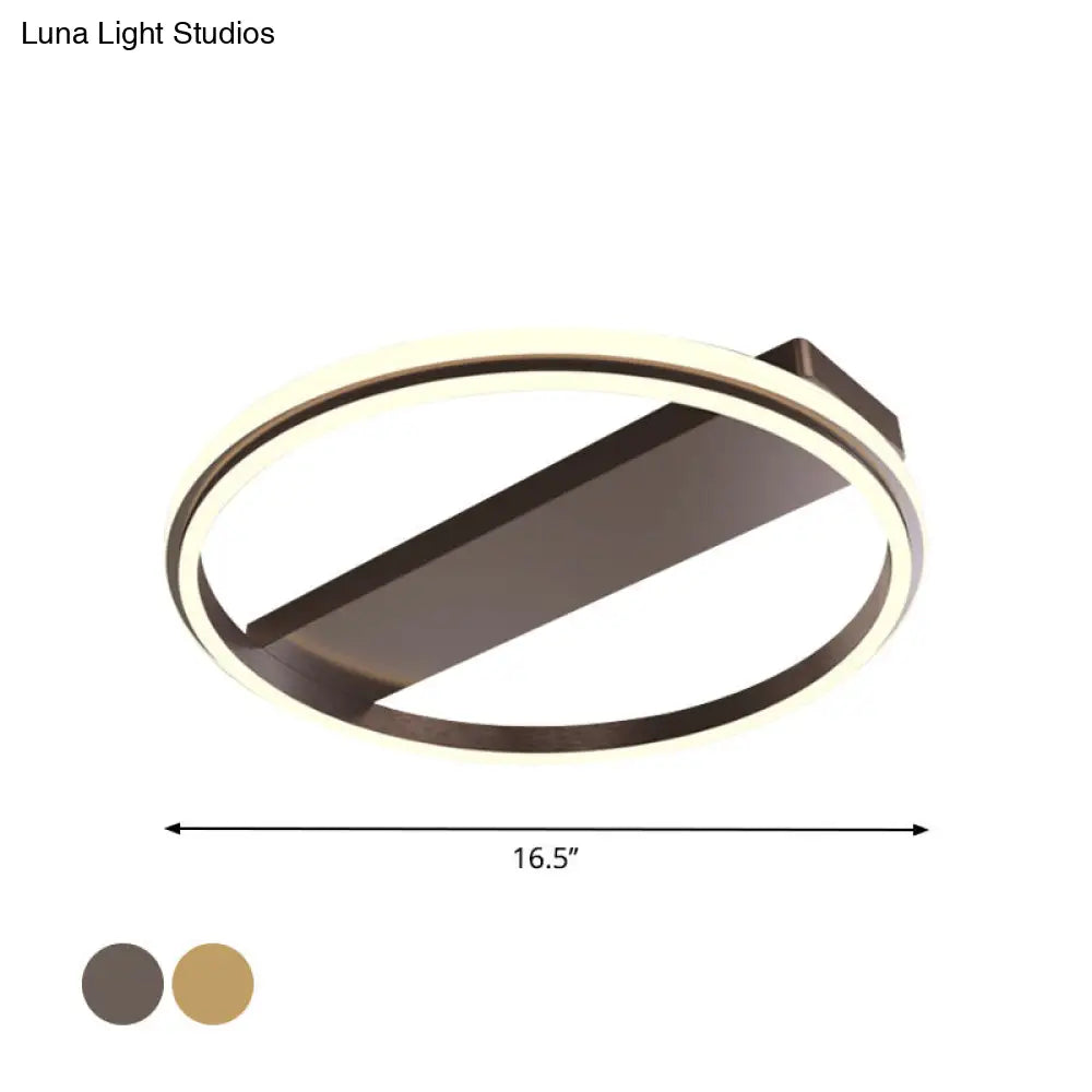 Nordic Style Metal Ringed Led Flush Ceiling Light - Gold/Coffee Finish 16.5/20.5 Width