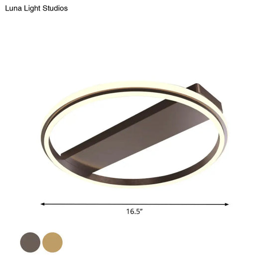 Nordic Style Metal Ringed Led Flush Ceiling Light - Gold/Coffee Finish 16.5/20.5 Width