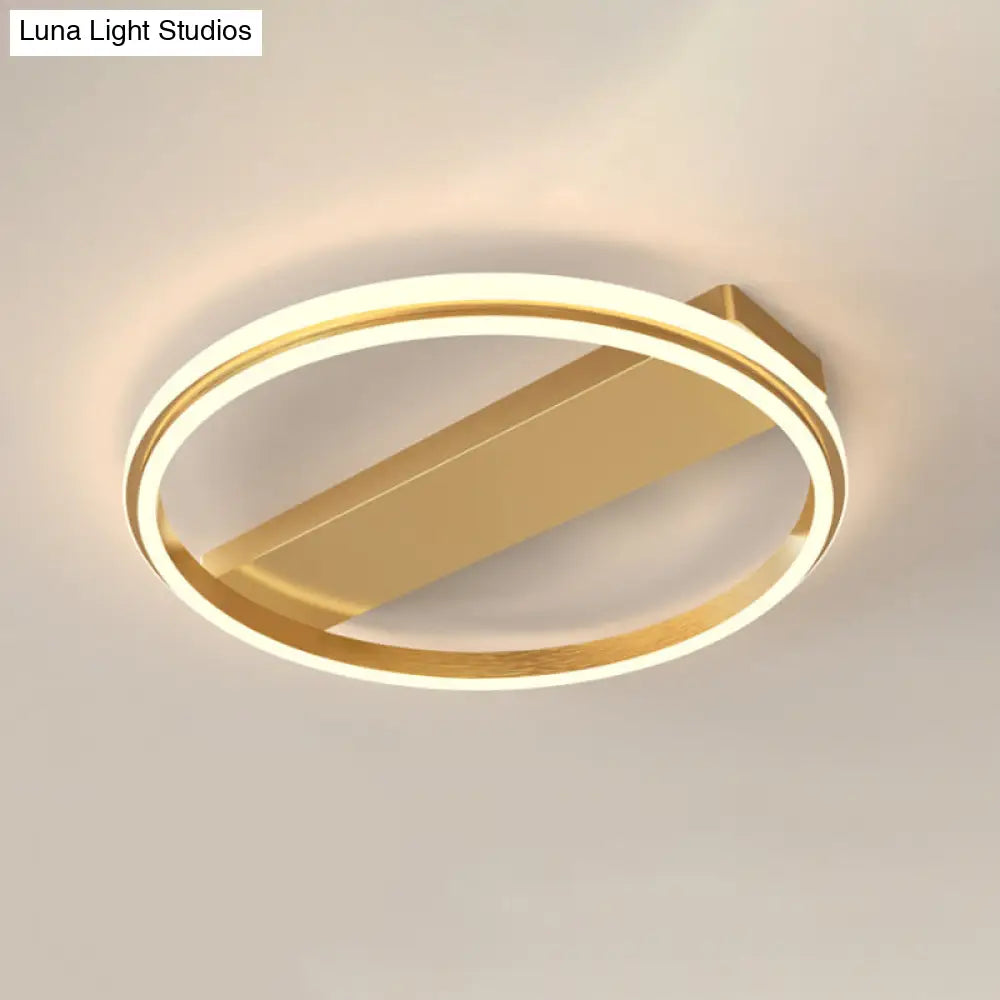 Nordic Style Metal Ringed Led Flush Ceiling Light - Gold/Coffee Finish 16.5/20.5 Width