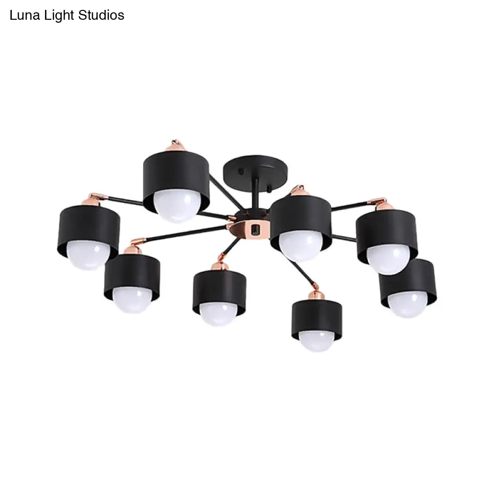 Nordic Style Metal Semi Flush Ceiling Light (3/6/8 Lights) - Black/White