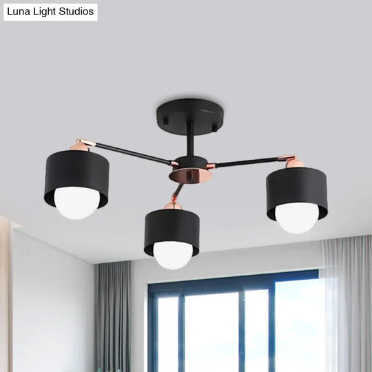 Nordic Style Metal Semi Flush Ceiling Light (3/6/8 Lights) - Black/White