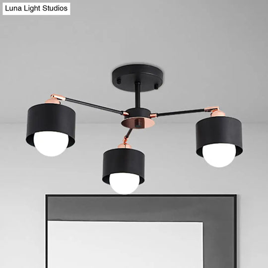Nordic Style Metal Semi Flush Ceiling Light (3/6/8 Lights) - Black/White 3 / Black