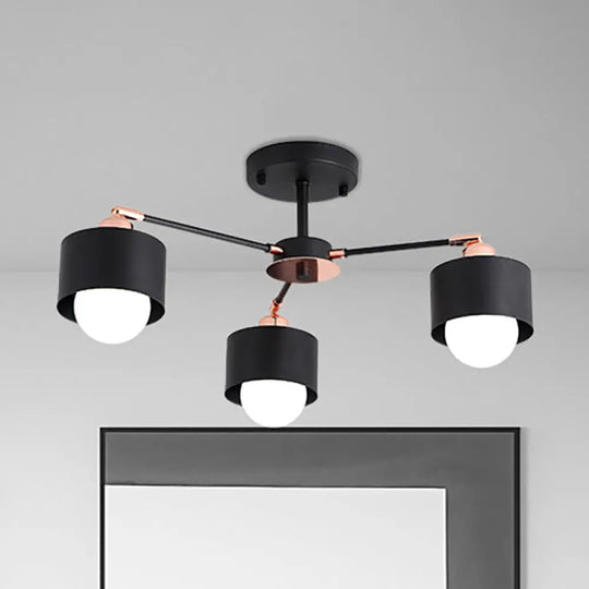 Nordic Style Metal Semi Flush Ceiling Light (3/6/8 Lights) - Black/White 3 / Black