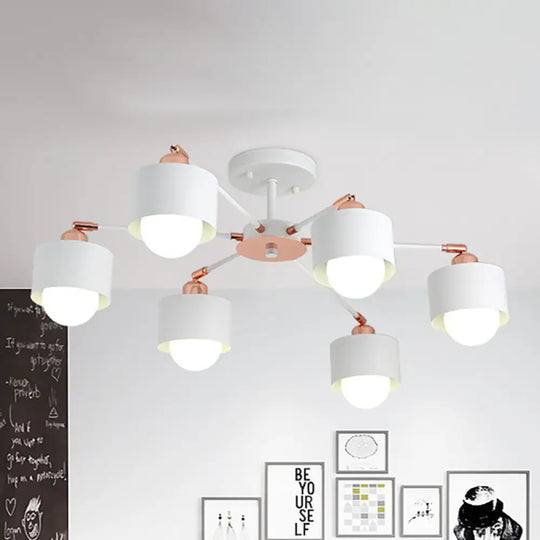 Nordic Style Metal Semi Flush Ceiling Light (3/6/8 Lights) - Black/White 6 / White