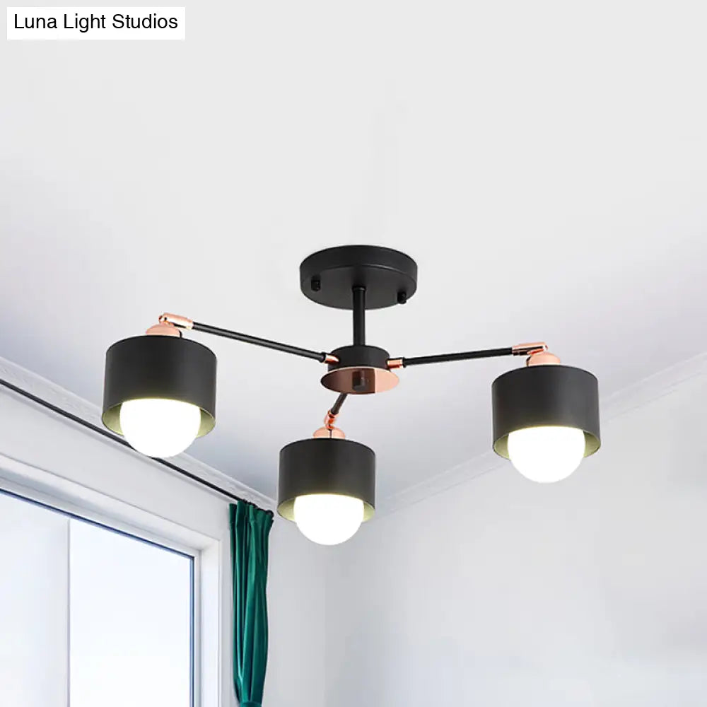 Nordic Style Metal Semi Flush Ceiling Light (3/6/8 Lights) - Black/White