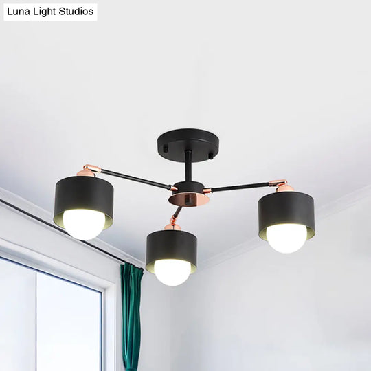 Nordic Style Metal Semi Flush Ceiling Light (3/6/8 Lights) - Black/White