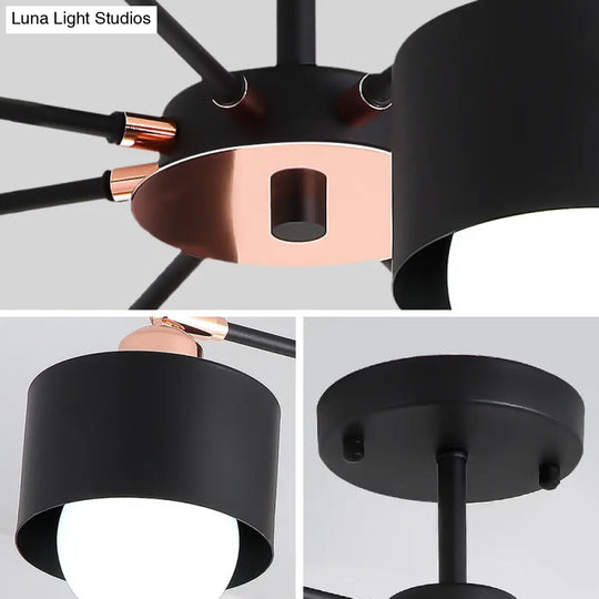 Nordic Style Metal Semi Flush Ceiling Light (3/6/8 Lights) - Black/White