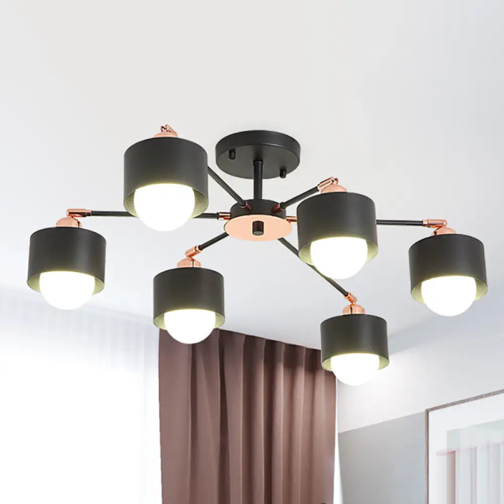 Nordic Style Metal Semi Flush Ceiling Light (3/6/8 Lights) - Black/White 6 / Black