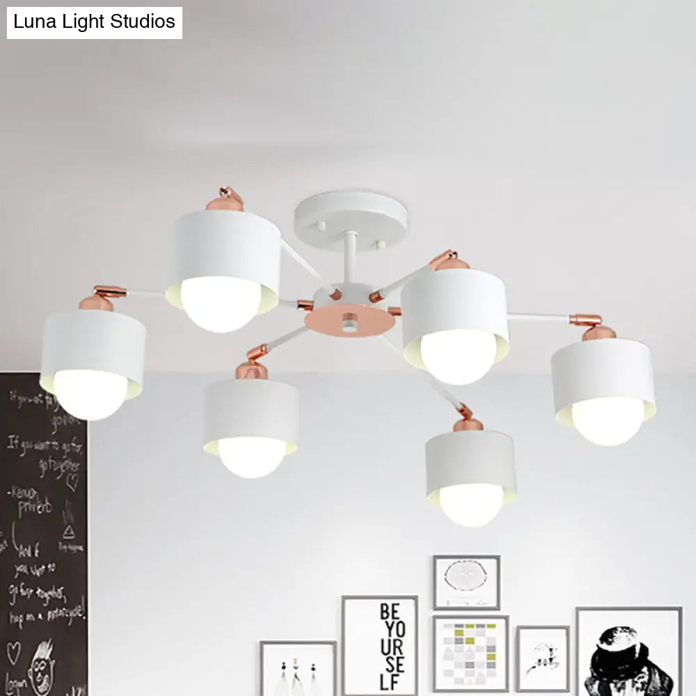 Nordic Style Metal Semi Flush Ceiling Light (3/6/8 Lights) - Black/White 6 / White