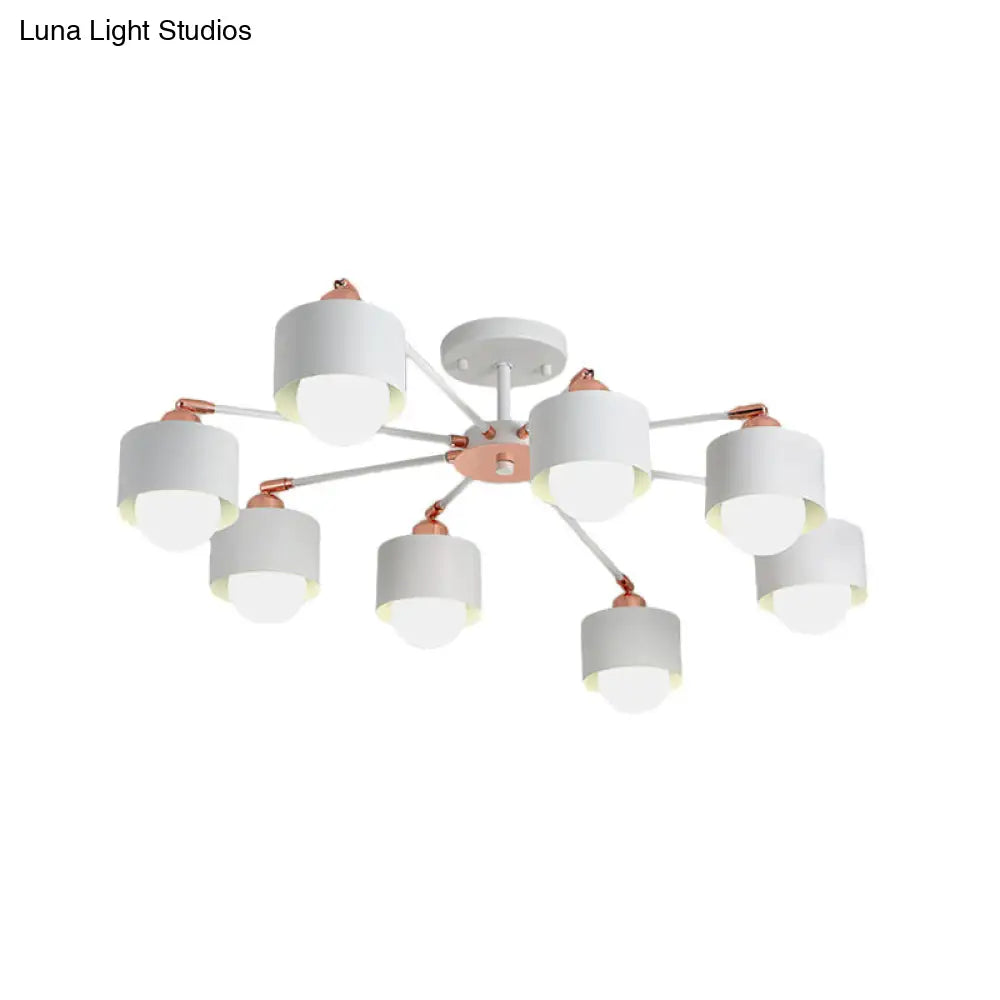 Nordic Style Metal Semi Flush Ceiling Light (3/6/8 Lights) - Black/White