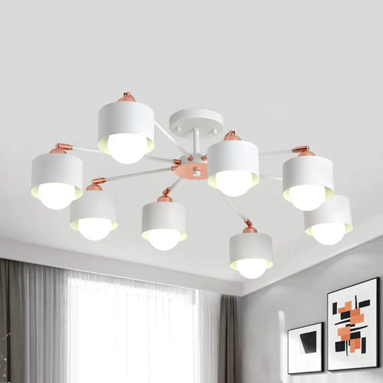 Nordic Style Metal Semi Flush Ceiling Light (3/6/8 Lights) - Black/White 8 / White