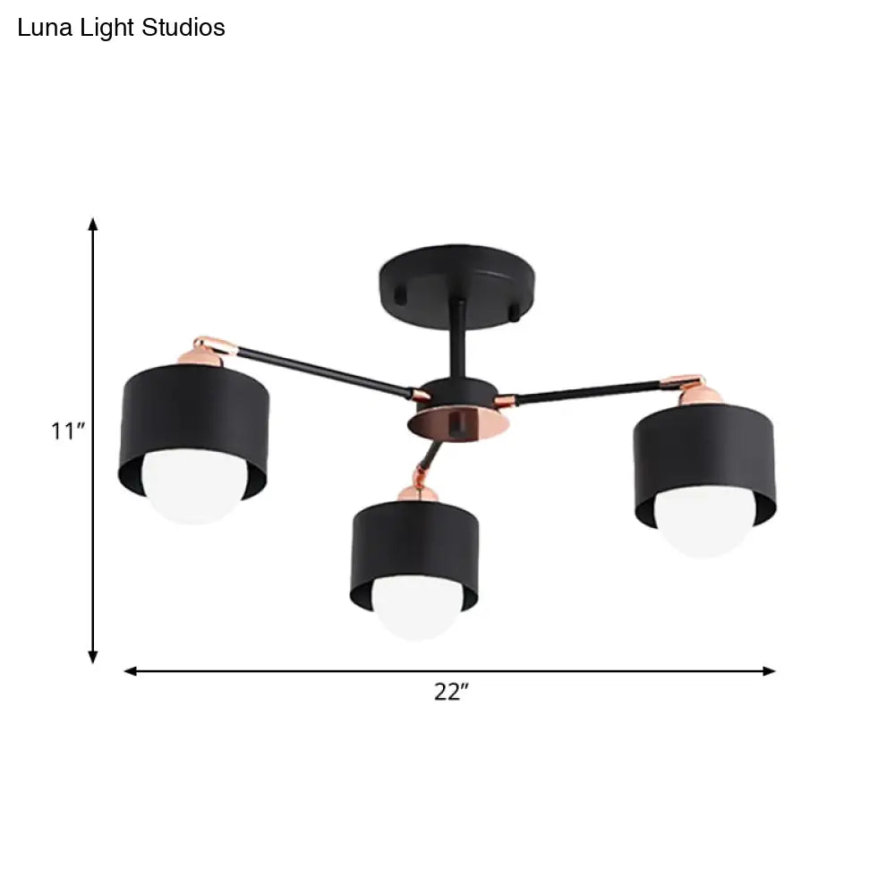 Nordic Style Metal Semi Flush Ceiling Light (3/6/8 Lights) - Black/White