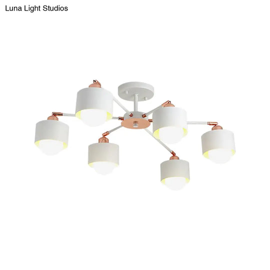 Nordic Style Metal Semi Flush Ceiling Light (3/6/8 Lights) - Black/White