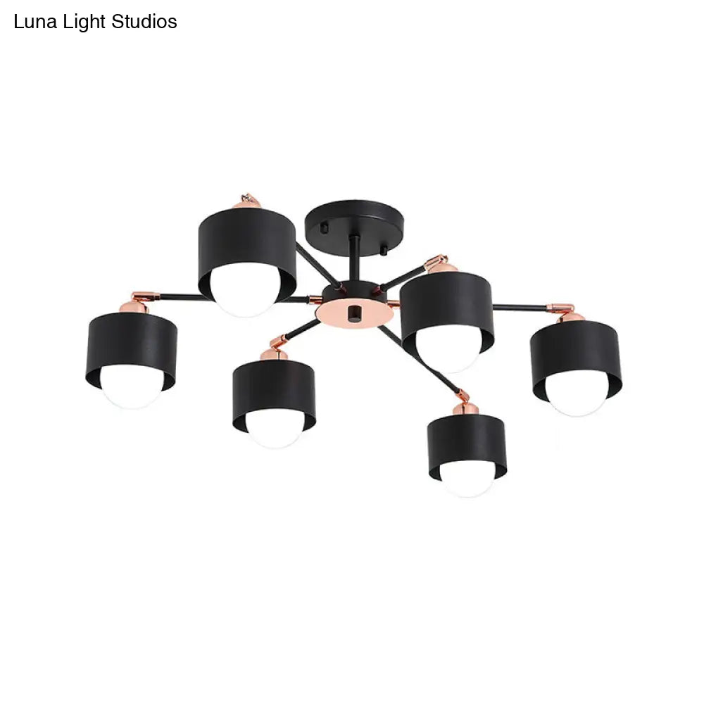 Nordic Style Metal Semi Flush Ceiling Light (3/6/8 Lights) - Black/White