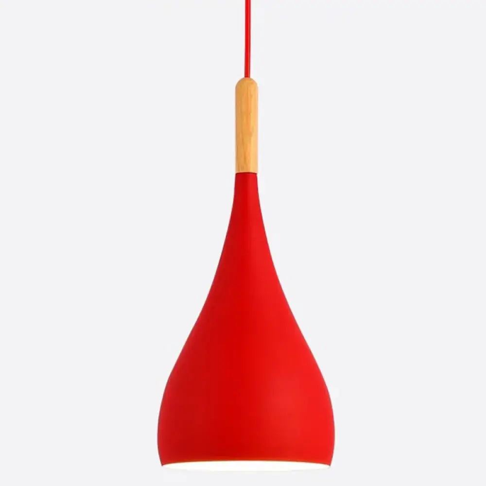 Nordic Style Metal Teardrop Hanging Light With Wooden Top - 1 Pendant Lamp For Restaurants Red /