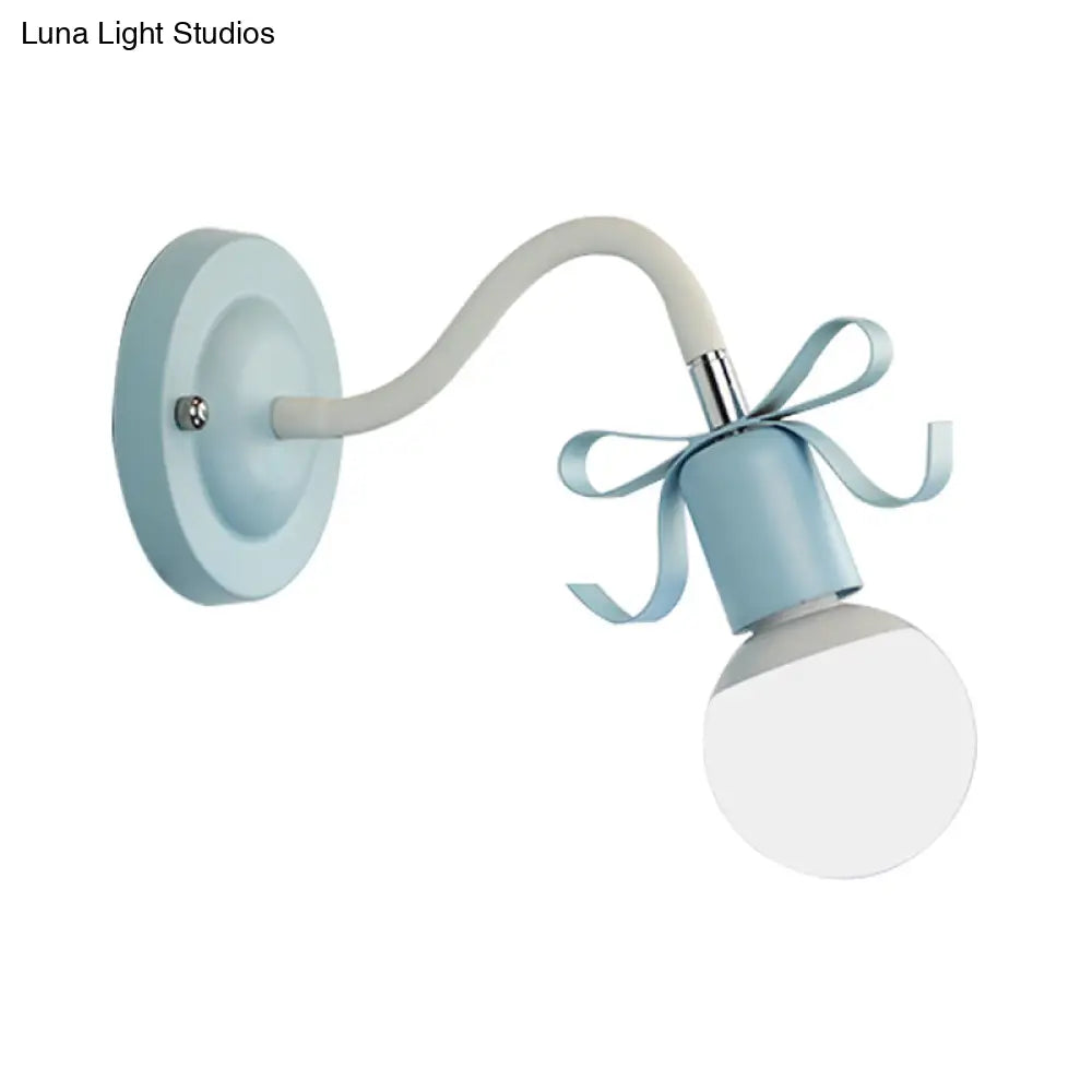 Nordic Style Metal Wall Lamp With Bow For Kindergarten - Single Head Bare Bulb Design